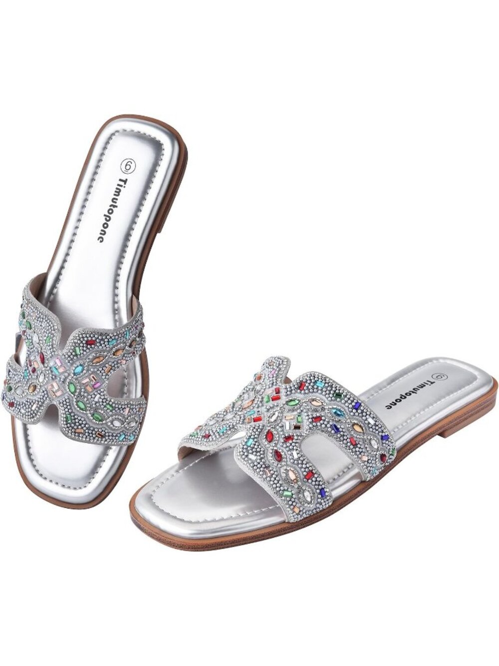 Women's Silver Open Toe Comfortable Slide Trendy Fashion Slip-On Casual Shoes